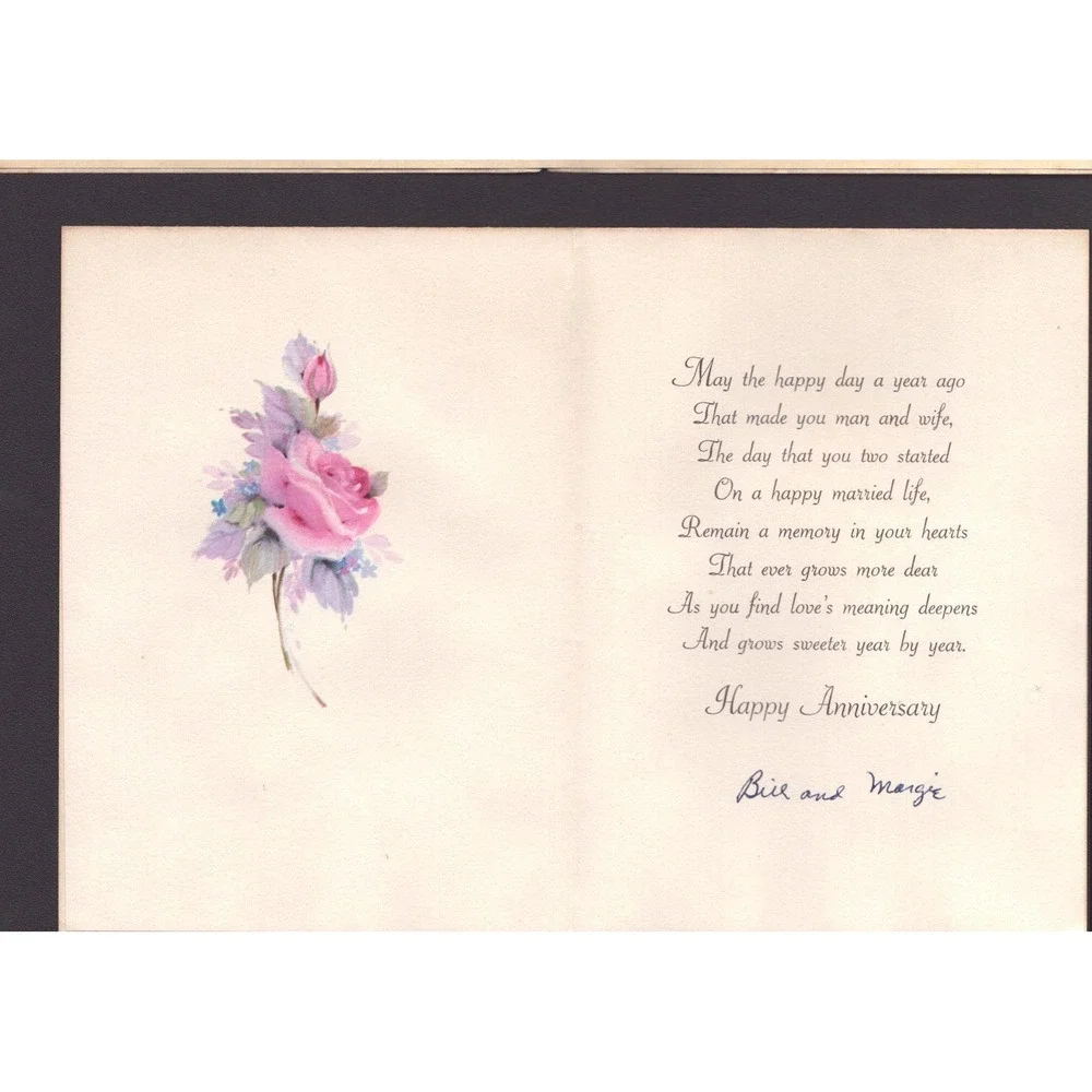 Vintage Hallmark First Wedding Anniversary Card Pink Roses Daisies Unused